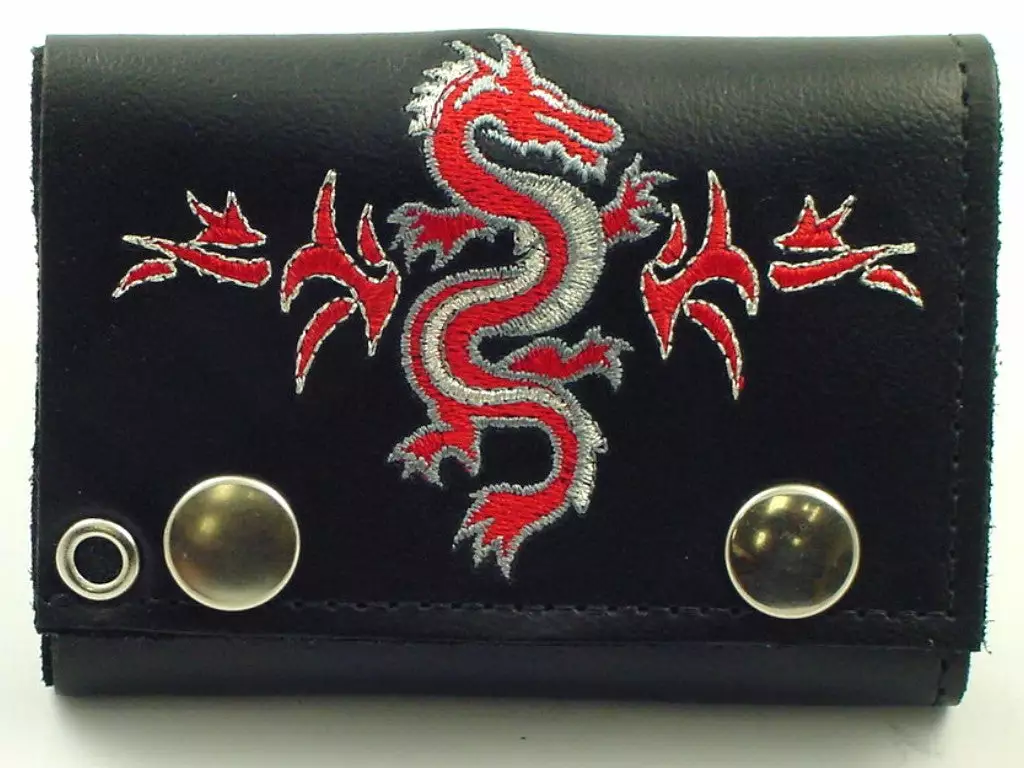 Bewild Tribal Dragon Embroidered Leather Chain Wallet 4 Bewild Tribal Dragon Embroidered Leather Chain Wallet