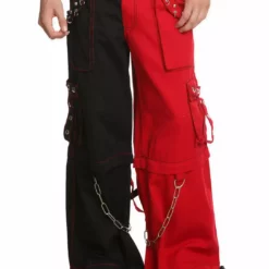 Tripp Darkstreet NYC - Red & Black Two Tone Split Leg Pants With Zip Off Legs To Shorts