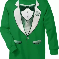 Bewild Tuxedo Shirts - 4 Leaf Clover Lapel Men's Tuxedo Long Sleeve T-Shirt