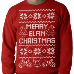 Bewild Ugly Christmas Sweater - Merry Elfin Christmas Funny Ugly Christmas Adult Crewneck