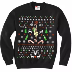 Bewild Ugly Christmas Sweater - Sexy Girl Stripper Pole Adult Crewneck