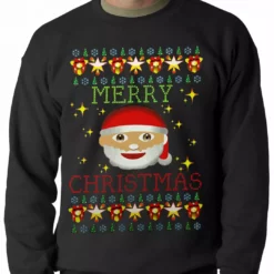 Bewild Ugly Christmas Sweater - Ugly Christmas Tee - Emoji Santa Ugly Christmas Adult Crewneck Holiday Prints