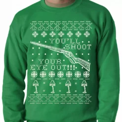 Bewild Ugly Christmas Sweater - You'll Shoot Your Eye Out Ugly Christmas Adult Crewneck Holiday Prints
