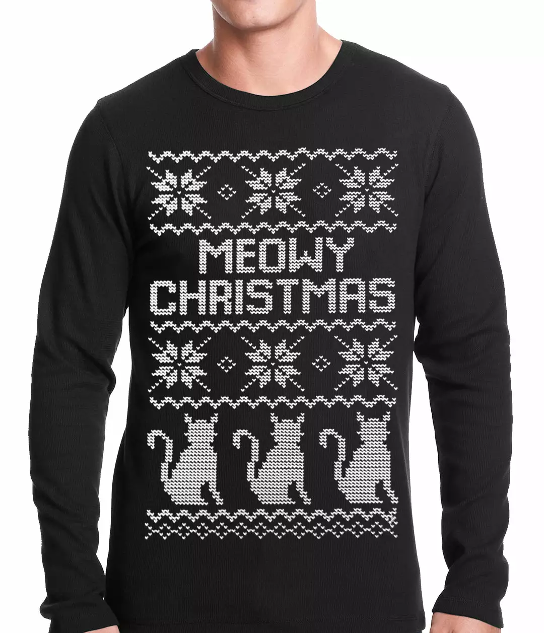 Bewild Ugly Christmas Thermal - Meowy Christmas (White Print) 3 Cats Ugly Christmas Thermal Shirt Holiday Prints 4 Bewild Ugly Christmas Thermal - Meowy Christmas (White Print) 3 Cats Ugly Christmas Thermal Shirt Holiday Prints