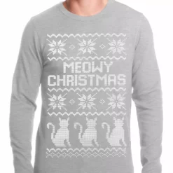Bewild Ugly Christmas Thermal - Meowy Christmas (White Print) 3 Cats Ugly Christmas Thermal Shirt Holiday Prints 7 Bewild Ugly Christmas Thermal - Meowy Christmas (White Print) 3 Cats Ugly Christmas Thermal Shirt Holiday Prints