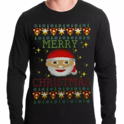 Bewild Holiday Prints Ugly Christmas Thermal - Ugly Christmas Tee - Emoji Santa Ugly Christmas Thermal Shirt
