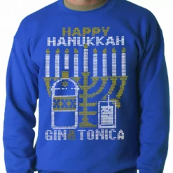 Bewild Ugly Hanukkah Sweater - Gin And Tonica Golden Menorah Ugly Hanukkah Adult Crewneck