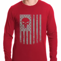 Bewild USA - American Flag Military Skull Thermal Shirt Nationality & Ethnic