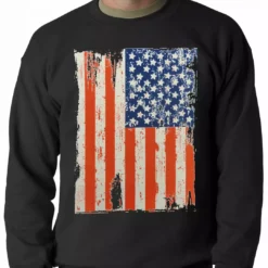 Bewild Nationality & Ethnic Vertical Distressed American Flag Adult Crewneck
