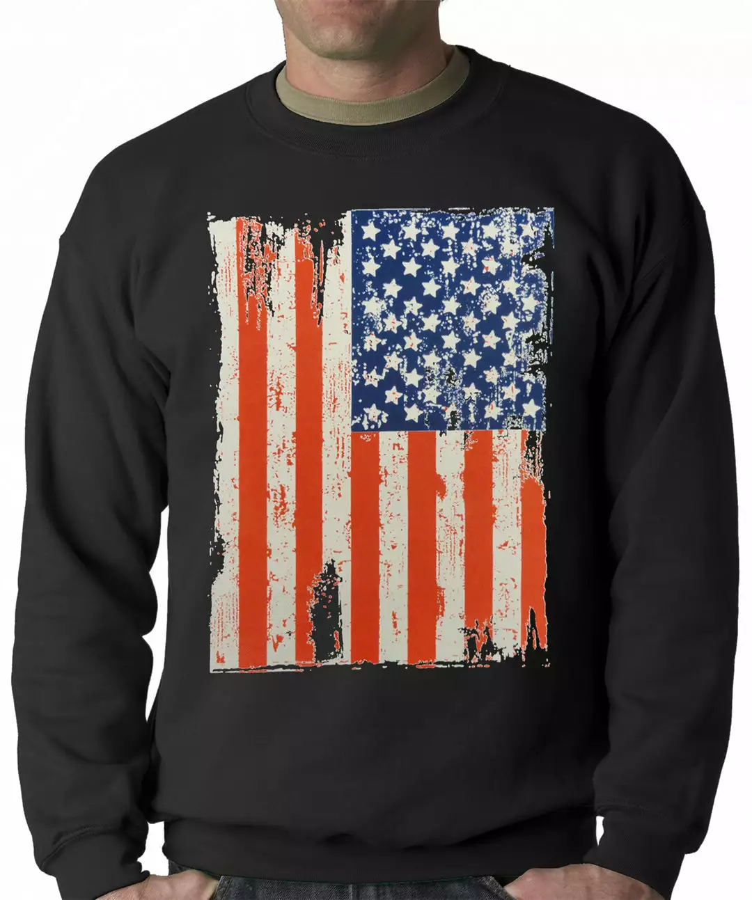 Bewild Nationality & Ethnic Vertical Distressed American Flag Adult Crewneck 4 Bewild Nationality & Ethnic Vertical Distressed American Flag Adult Crewneck