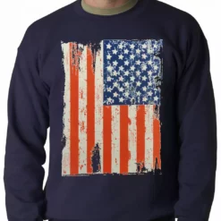 Bewild Nationality & Ethnic Vertical Distressed American Flag Adult Crewneck 12 Bewild Nationality & Ethnic Vertical Distressed American Flag Adult Crewneck