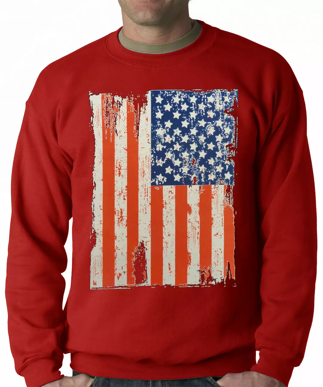 Bewild Nationality & Ethnic Vertical Distressed American Flag Adult Crewneck 8 Bewild Nationality & Ethnic Vertical Distressed American Flag Adult Crewneck