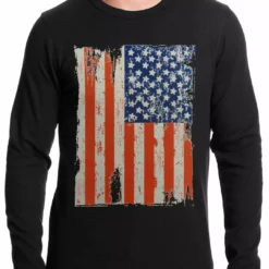 Bewild Vertical Distressed American Flag Thermal Shirt