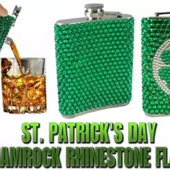 Bewild St. Patrick's Day Rhinestone Shamrock Flask (7 Oz)